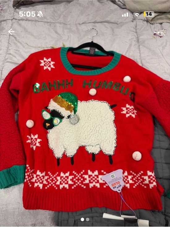 Hooked Up by IOT Sweaters - Hooked Up by IOT Red Holiday Sheep Sweater with Green Trim